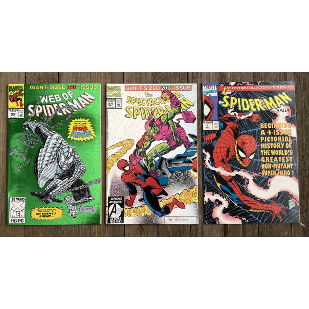 Lot of 3 Spider-Man #1 , 100 , 200 Spectacular | Web of | Saga Holo Marvel 1993